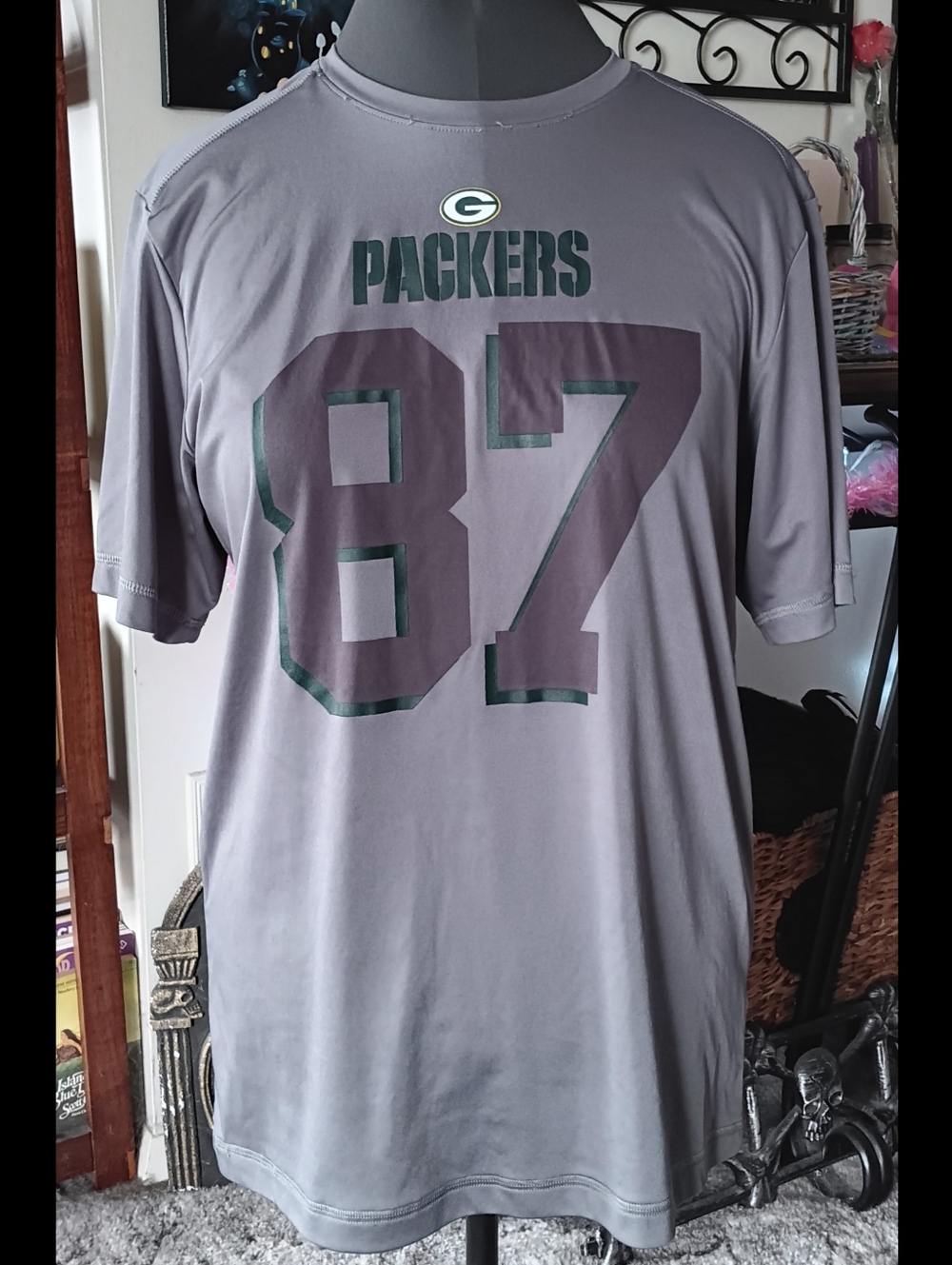 💚💛 Green Bay Packers Jordy Nelson TX3 Cool Tee Shirt Dri Large NFL Jersey Gray